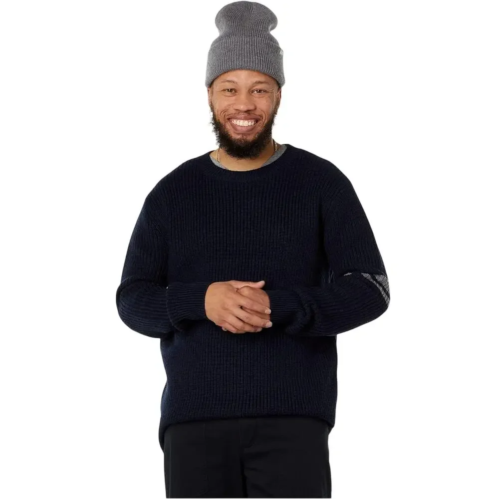 LABEL Men's Go-To Sweater Large Navy Blue Light Grey Crewneck Merino Wool NWT